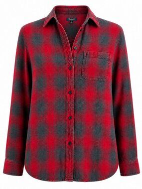 Madewell Ex-Boyfriend Flannel Shirt in Lansing Red Grey Plaid Size XS